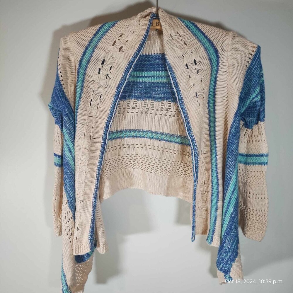 100% rayon kids size small knit ocean blue cardigan kiddo by katie